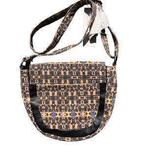 Roxy Boho Aztec Tribal Geometric Print Crossbody Saddle Bag Purse NWT